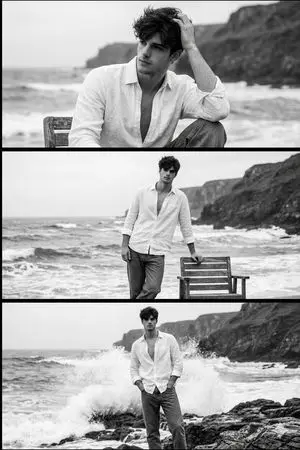 Black and White Portrait of Man by the Seashore