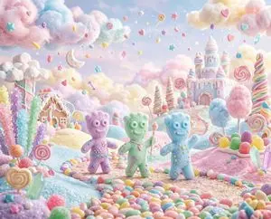 Pastel Painted Sour Patch Kids in Whimsical Candyland