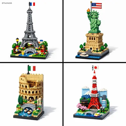 A vertical LEGO diorama showing [LANDMARK], [COUNTRY])