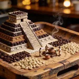 Hyperrealistic Mayan Pyramid Coffee Bean Miniature Prompt