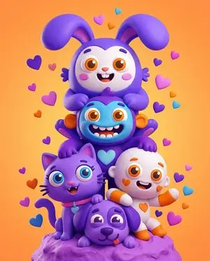 Vibrant 3D Cartoon Characters Stack