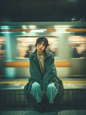 Cinematic Portrait of a Woman on a Train Platform
