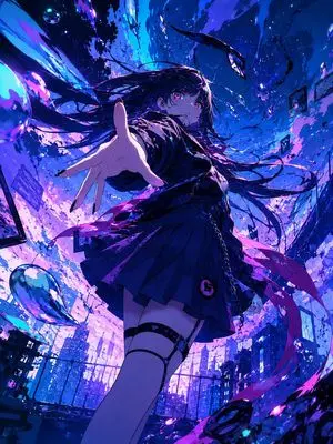 Neon Gothic Anime Rooftop Girl