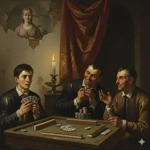 Caravaggio-style Moral Painting of Cheating at Mahjong