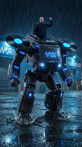 Humanoid Mecha Robot at Night