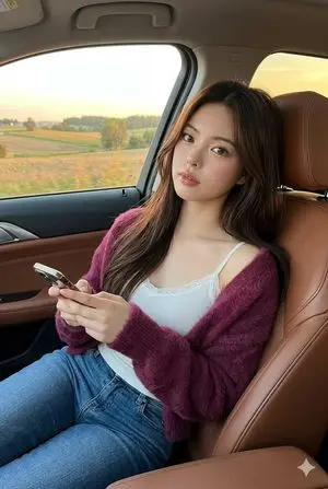 Candid Car Interior Sunset Portrait