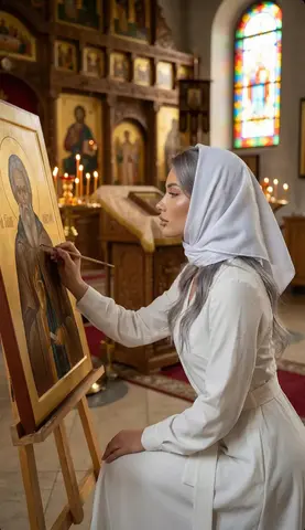 A high-realism, professional editorial photograph inside an Orthodox church