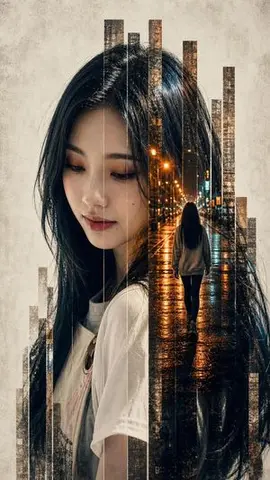 Vertical Slice Double Exposure Woman