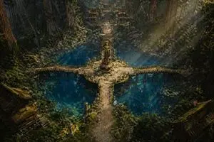 Ancient Forest Shrine Over Blue Spring