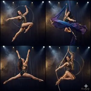 Four-Panel Aerial Circus Composition