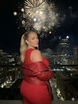 Nighttime Cityscape Portrait with Fireworks