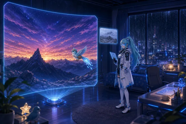 Comic / Storyboard - Holographic Mountain Bedroom