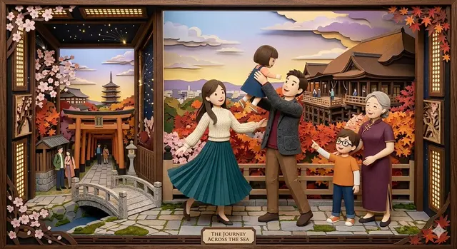 Japanese Paper-Cut Family Diorama