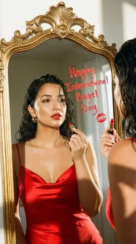 Fashion Editorial Mirror Selfie with Lipstick Message