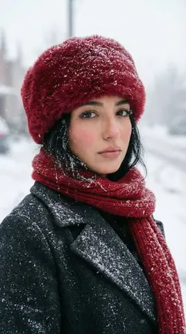 Photorealistic Winter Street Portrait with Red Accents