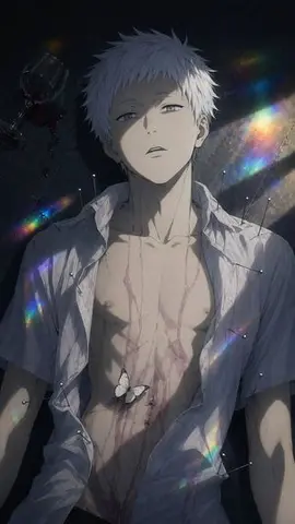 Dark Anime Boy with Pins and Prism Light