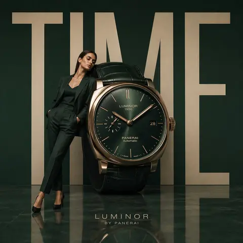 Minimalist luxury watch campaign, oversized wristwatch positioned like modern