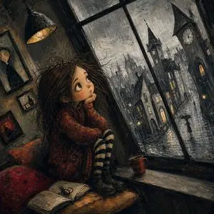 Gothic Girl at Rainy Window