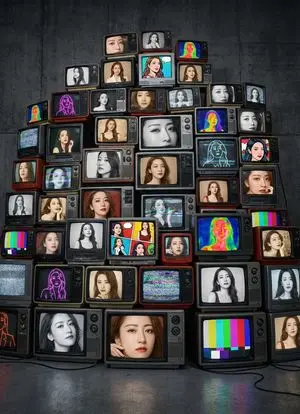 Girlfriend Portrait on Vintage CRT TV Wall
