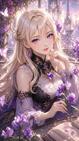 Elegant Fantasy Girl in Violet Garden