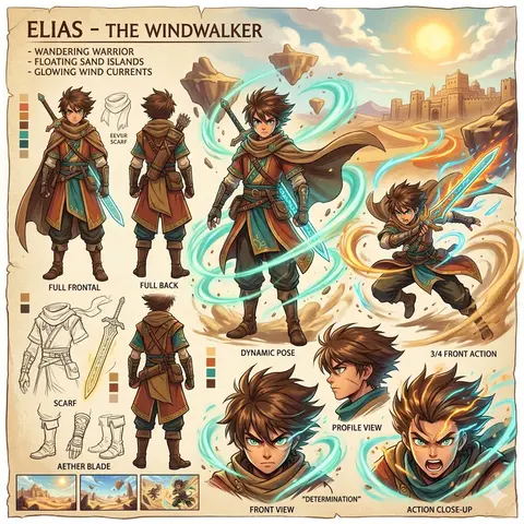 Anime Warrior Character Design Sheet