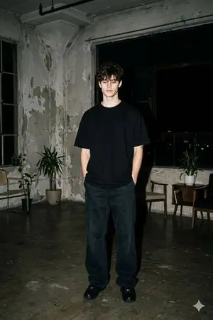 Nighttime Industrial Loft Fashion Shot (35mm Film Aesthetic)