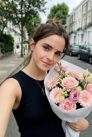 Realistic Smartphone Selfie with Flowers