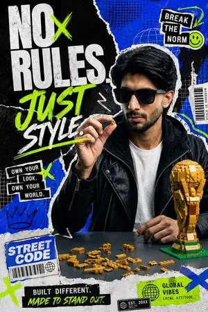 Streetwear Collage Poster With Gold Bricks