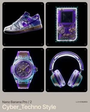 Cyber-Techno Product Shot in Void with Prismatic Effects