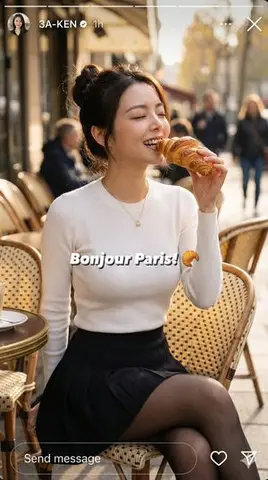 Instagram Story Prompt: Parisian Morning Croissant Selfie