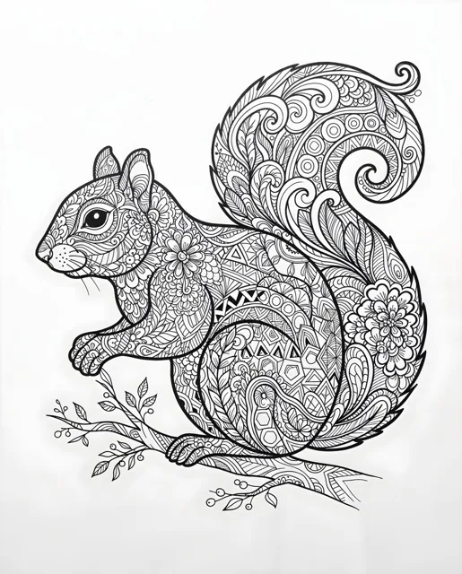 Zentangle Squirrel Line Drawing