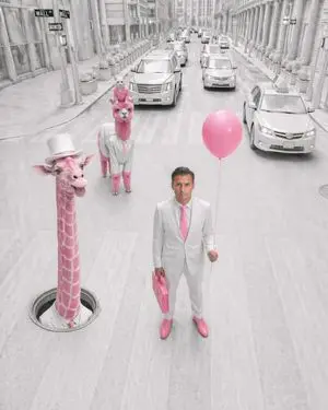 Pink Surreal Wall Street Fashion Scene
