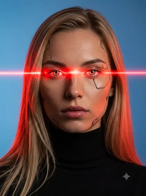 Female Android Studio Portrait with Laser Eyes