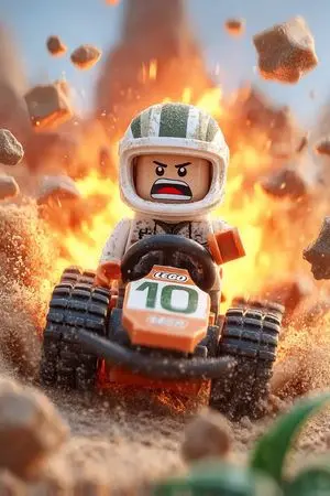 Lego Racer on Exploding Volcano Slope