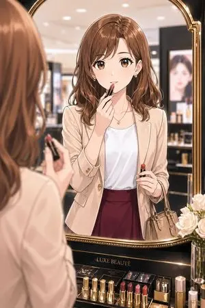 Elegant Office Lady at Beauty Counter
