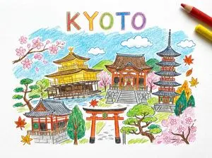 Child-like Crayon and Colored Pencil City Drawing