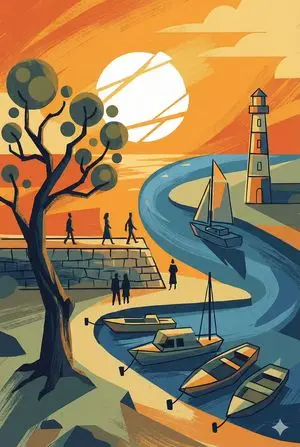 Abstract Drawing of Lighthouse and Sailboat Prompt