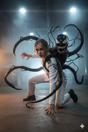 Dark Sci-Fi Action Scene with Venom-like Symbiote