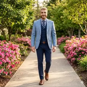 High-End Fashion Portrait of South Asian Man in Garden