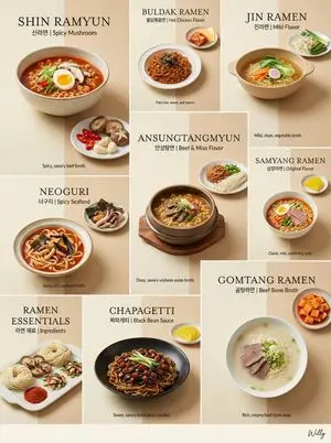 Luxury Minimalist Bento Grid of Korean Ramen Collection