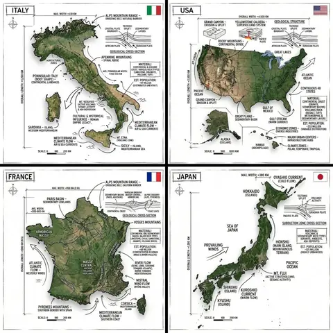 infographic image of [COUNTRY], combining a realistic photograph or