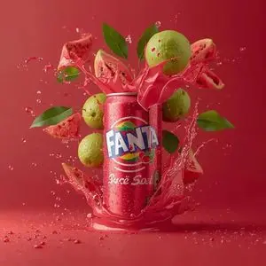 Exploding Fanta Goiaba Soda Can Product Shot
