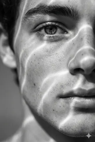 A hyperrealistic 8K black and white extreme close-up portrait