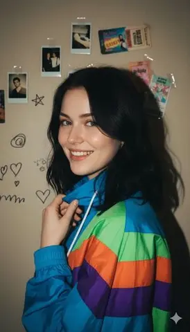 90s Retro Windbreaker Portrait with Harsh Flash (Two Prompts)