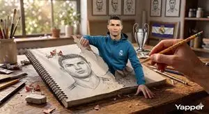Surreal 3D Art of Messi and Ronaldo Emerging from a Sketchbook