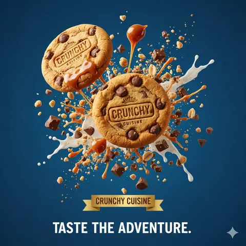 Chocolate Chip Cookies Hyper Realistic Commercial Food Photography Frozen Mid Air Ingredients