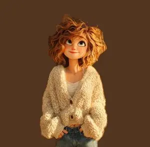 Pixar Style Curly Haired Girl