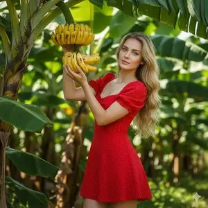 Banana Plantation Portrait in Red Mini Dress