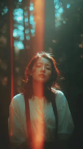A cinematic portrait of an Asian woman standing in