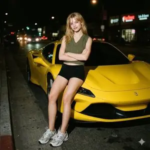 Candid night street portrait with Ferrari prompt